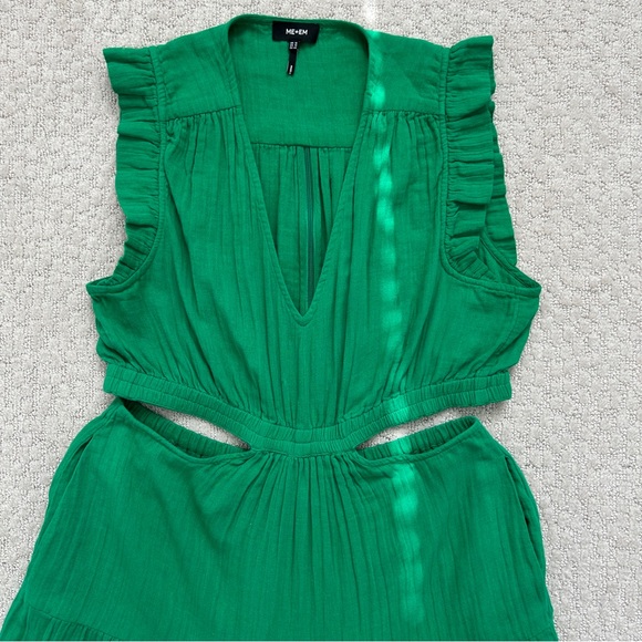 Me + Em Dress 12 Maxi Cheesecloth Cut Out Pockets Tiered Sleeveless Ruffle Green - Picture 6 of 15
